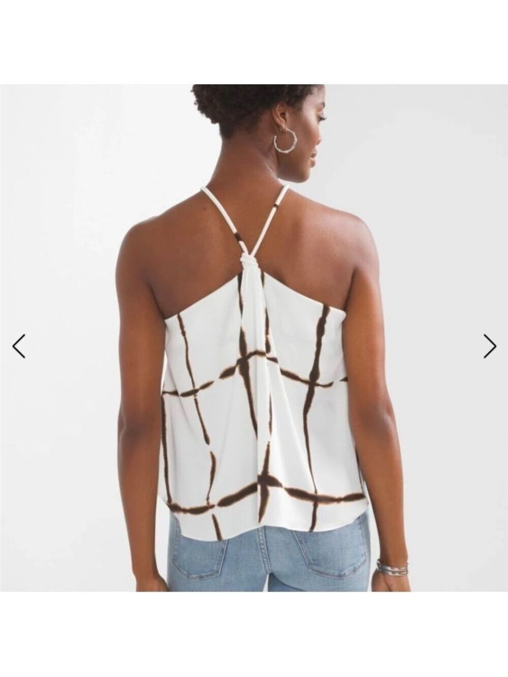 White House Black Market Geometric Halter Top Large White Brown - Picture 2 of 7